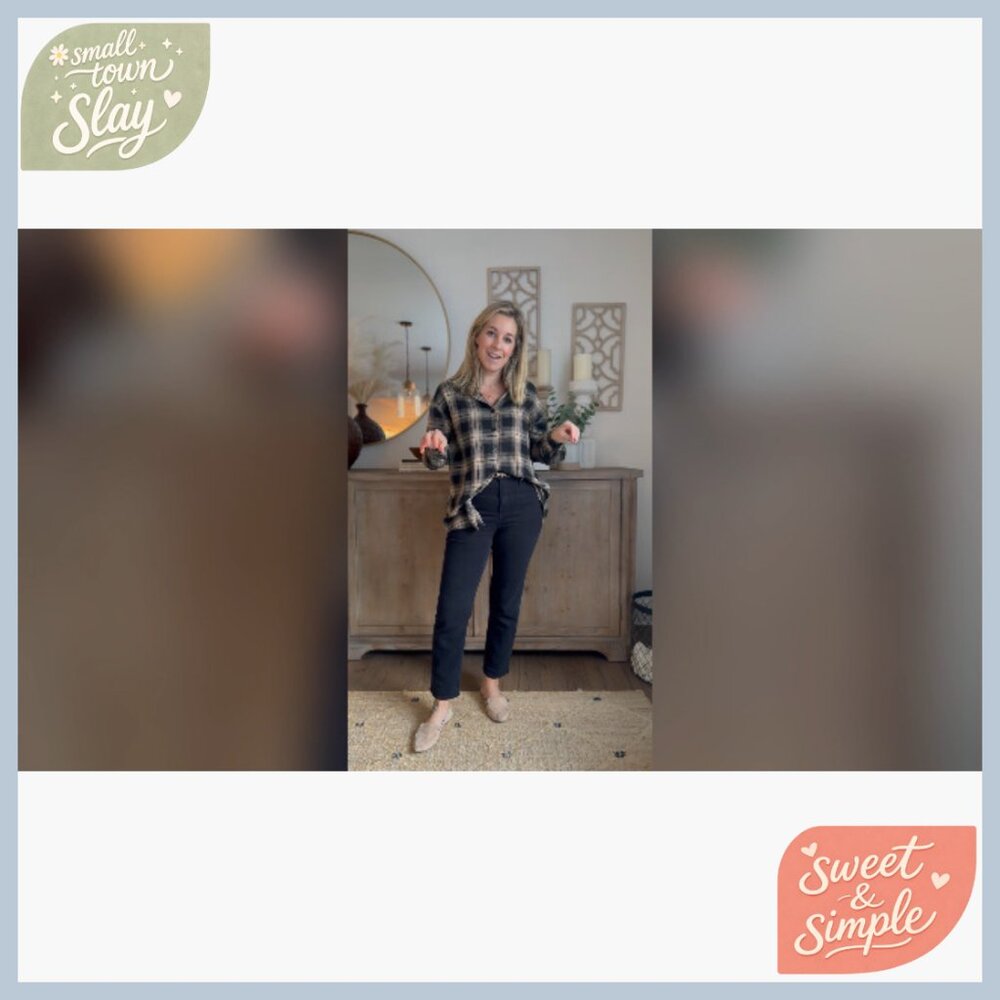 Oversized Flannel Button Down Shirt Long Sleeve Loose Fit Plaid Blouse - Picture 6 of 7